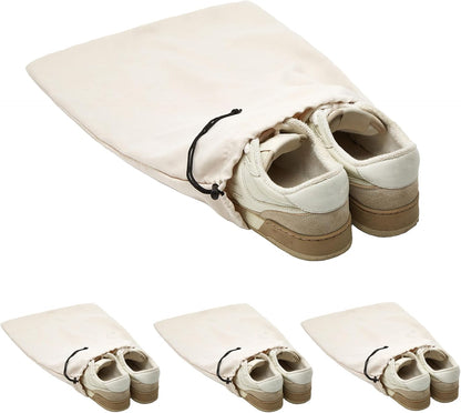 4-Piece Travel Shoe Bags for Packing, 17.7" x 13.8" Dustproof Shoe Bags with Drawstring Closure,Washable & Reusable(Beige)