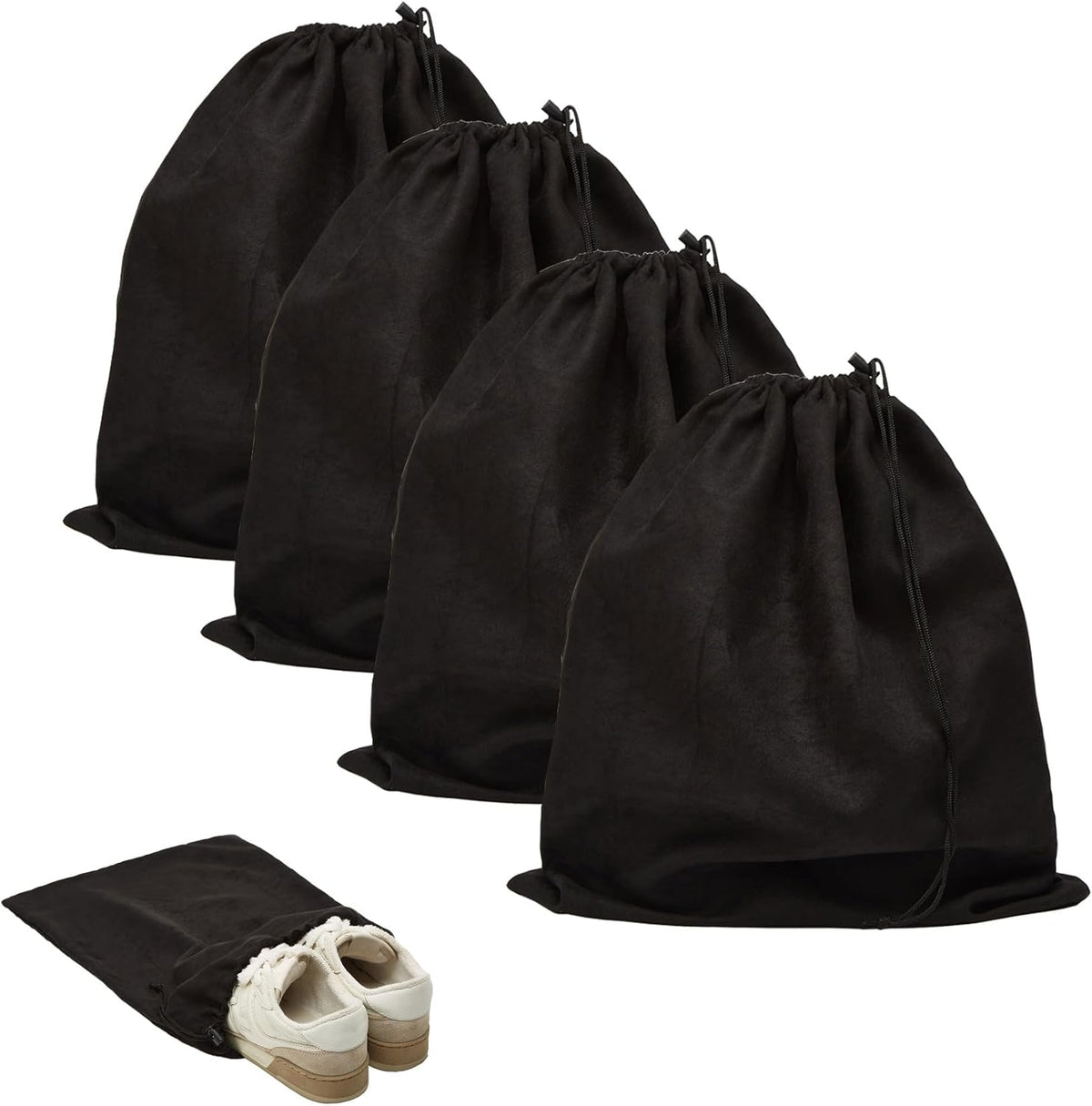 4-Piece Travel Shoe Bags for Packing, 17.7" x 13.8" Dustproof Shoe Bags with Drawstring Closure,Washable & Reusable(Beige)