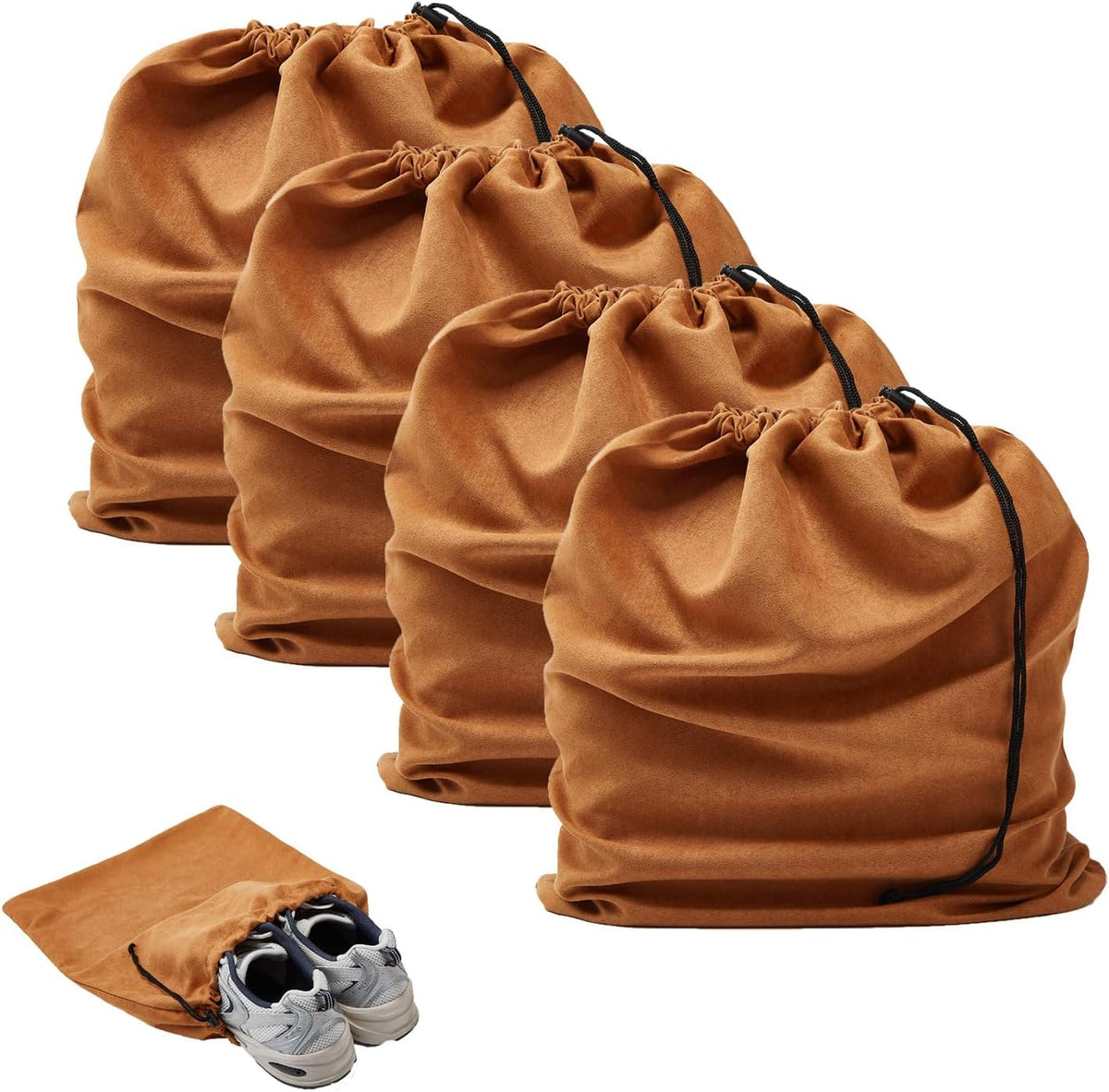 4-Piece Travel Shoe Bags for Packing, 17.7" x 13.8" Dustproof Shoe Bags with Drawstring Closure,Washable & Reusable(Beige)
