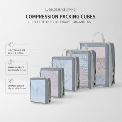 Rectangular Compression Profile Packing Cubes, 4-Piece Oxford Cloth Travel Organizers for Efficient Luggage Packing