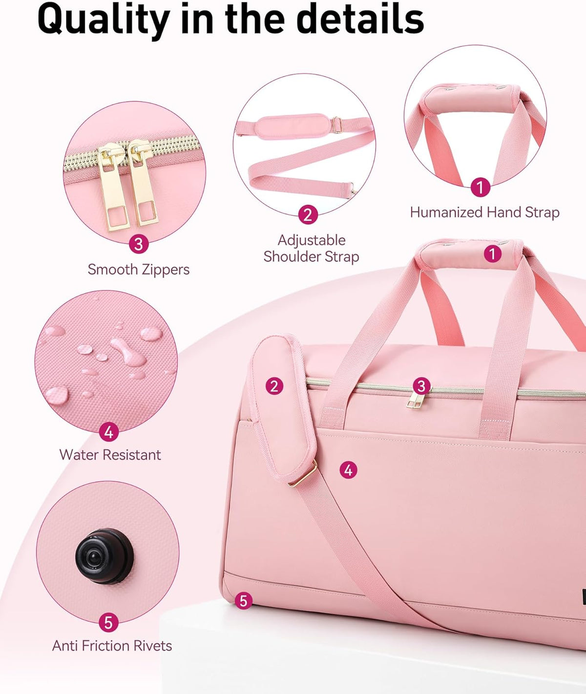 Convertible Travel Garment Bag, Carry-on Garment Duffel Bag, Pink | 2-in-1 Hanging Dress Suitcase Suit Travel Bags for Business Trips with Shoe Compartment & Multiple Pockets