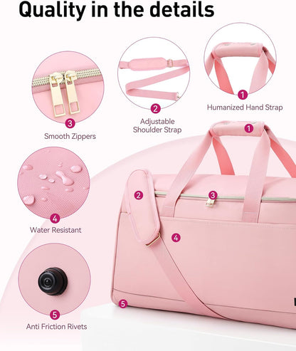 Convertible Travel Garment Bag, Carry-on Garment Duffel Bag, Pink | 2-in-1 Hanging Dress Suitcase Suit Travel Bags for Business Trips with Shoe Compartment & Multiple Pockets
