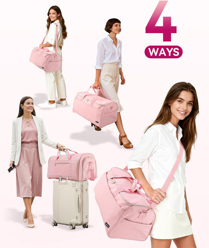 Convertible Travel Garment Bag, Carry-on Garment Duffel Bag, Pink | 2-in-1 Hanging Dress Suitcase Suit Travel Bags for Business Trips with Shoe Compartment & Multiple Pockets