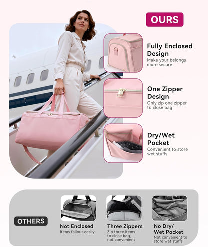 Convertible Travel Garment Bag, Carry-on Garment Duffel Bag, Pink | 2-in-1 Hanging Dress Suitcase Suit Travel Bags for Business Trips with Shoe Compartment & Multiple Pockets