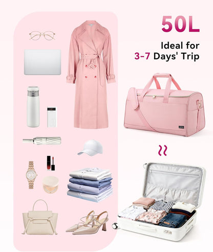 Convertible Travel Garment Bag, Carry-on Garment Duffel Bag, Pink | 2-in-1 Hanging Dress Suitcase Suit Travel Bags for Business Trips with Shoe Compartment & Multiple Pockets