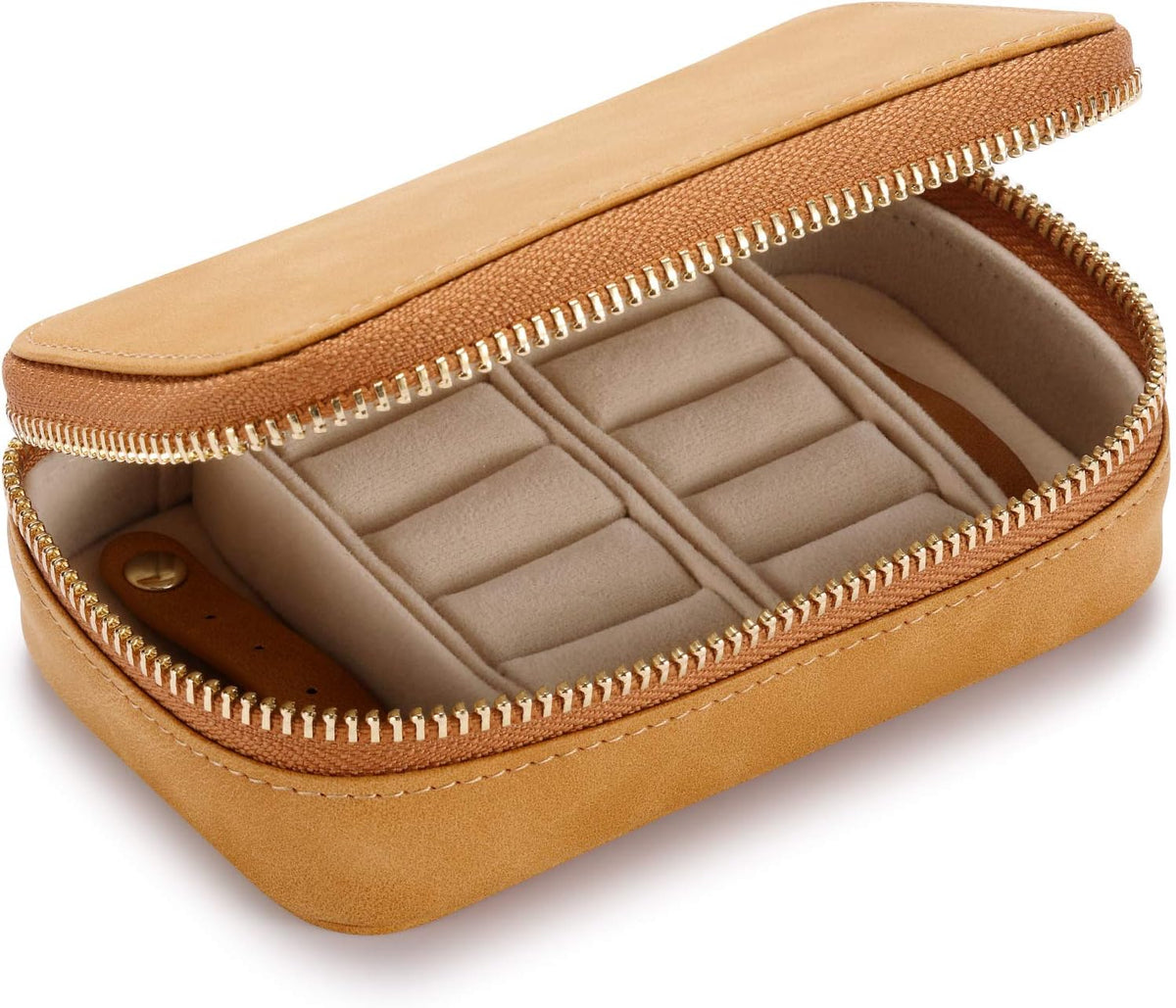 Vegan Leather Travel Jewelry Case with Zipper - Portable Necklace & Earring Holder Organizer for Women Girls, Velvet-Lined Ring Box with Anti-Tarnish Design, Cream
