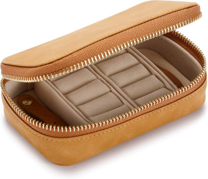 Vegan Leather Travel Jewelry Case with Zipper - Portable Necklace & Earring Holder Organizer for Women Girls, Velvet-Lined Ring Box with Anti-Tarnish Design, Cream