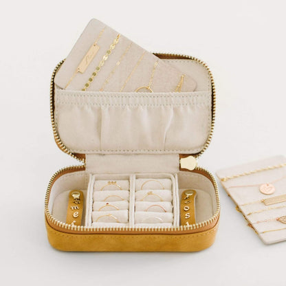 Vegan Leather Travel Jewelry Case with Zipper - Portable Necklace & Earring Holder Organizer for Women Girls, Velvet-Lined Ring Box with Anti-Tarnish Design, Cream