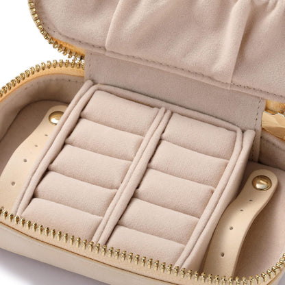 Vegan Leather Travel Jewelry Case with Zipper - Portable Necklace & Earring Holder Organizer for Women Girls, Velvet-Lined Ring Box with Anti-Tarnish Design, Cream