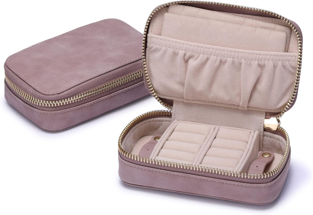 Vegan Leather Travel Jewelry Case with Zipper - Portable Necklace & Earring Holder Organizer for Women Girls, Velvet-Lined Ring Box with Anti-Tarnish Design, Cream