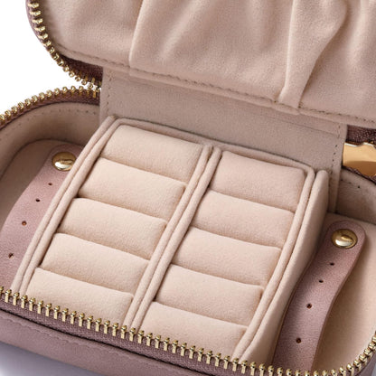 Vegan Leather Travel Jewelry Case with Zipper - Portable Necklace & Earring Holder Organizer for Women Girls, Velvet-Lined Ring Box with Anti-Tarnish Design, Cream