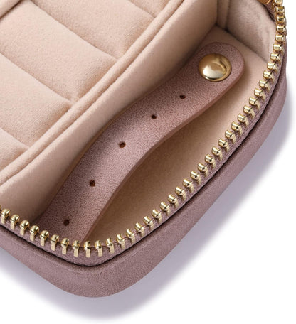 Vegan Leather Travel Jewelry Case with Zipper - Portable Necklace & Earring Holder Organizer for Women Girls, Velvet-Lined Ring Box with Anti-Tarnish Design, Cream
