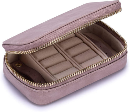 Vegan Leather Travel Jewelry Case with Zipper - Portable Necklace & Earring Holder Organizer for Women Girls, Velvet-Lined Ring Box with Anti-Tarnish Design, Cream