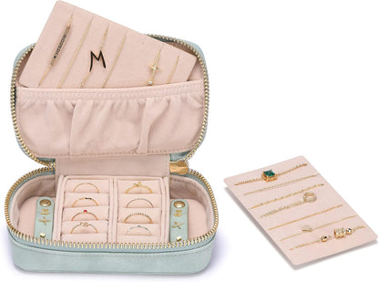 Vegan Leather Travel Jewelry Case with Zipper - Portable Necklace & Earring Holder Organizer for Women Girls, Velvet-Lined Ring Box with Anti-Tarnish Design, Cream
