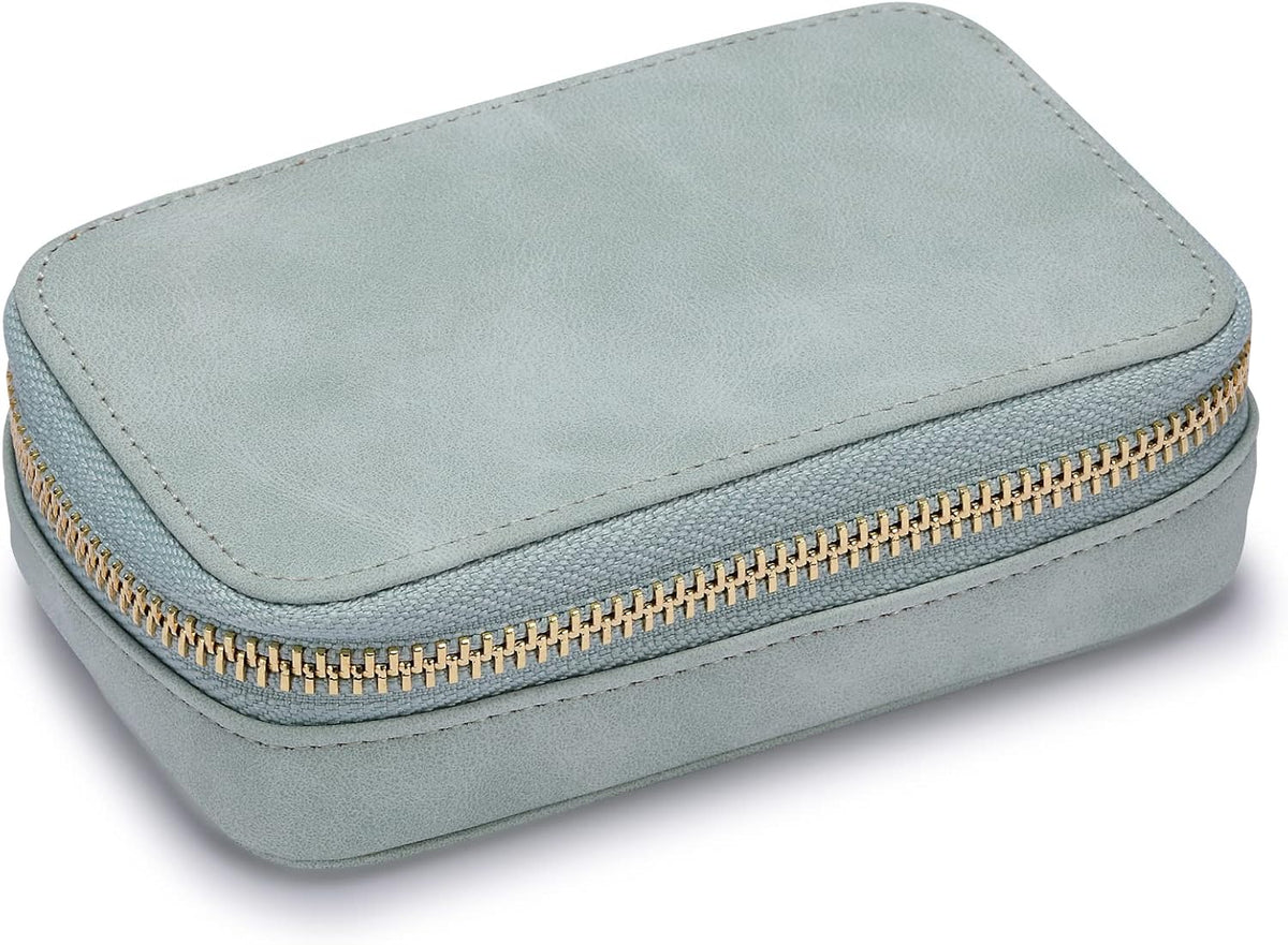 Vegan Leather Travel Jewelry Case with Zipper - Portable Necklace & Earring Holder Organizer for Women Girls, Velvet-Lined Ring Box with Anti-Tarnish Design, Cream