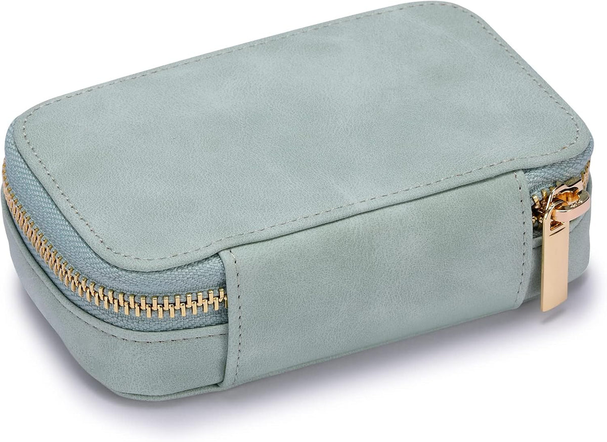 Vegan Leather Travel Jewelry Case with Zipper - Portable Necklace & Earring Holder Organizer for Women Girls, Velvet-Lined Ring Box with Anti-Tarnish Design, Cream