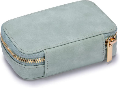 Vegan Leather Travel Jewelry Case with Zipper - Portable Necklace & Earring Holder Organizer for Women Girls, Velvet-Lined Ring Box with Anti-Tarnish Design, Cream