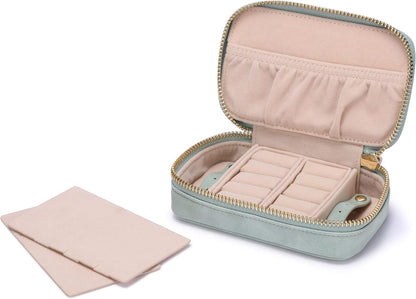 Vegan Leather Travel Jewelry Case with Zipper - Portable Necklace & Earring Holder Organizer for Women Girls, Velvet-Lined Ring Box with Anti-Tarnish Design, Cream