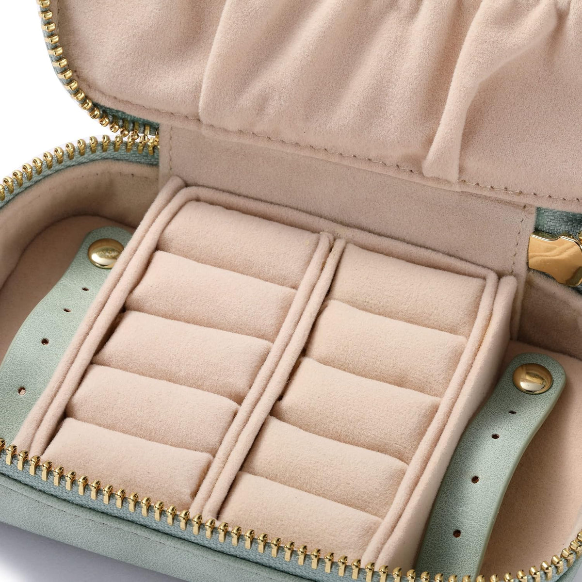 Vegan Leather Travel Jewelry Case with Zipper - Portable Necklace & Earring Holder Organizer for Women Girls, Velvet-Lined Ring Box with Anti-Tarnish Design, Cream