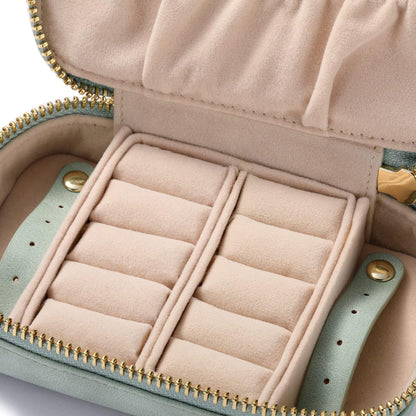 Vegan Leather Travel Jewelry Case with Zipper - Portable Necklace & Earring Holder Organizer for Women Girls, Velvet-Lined Ring Box with Anti-Tarnish Design, Cream