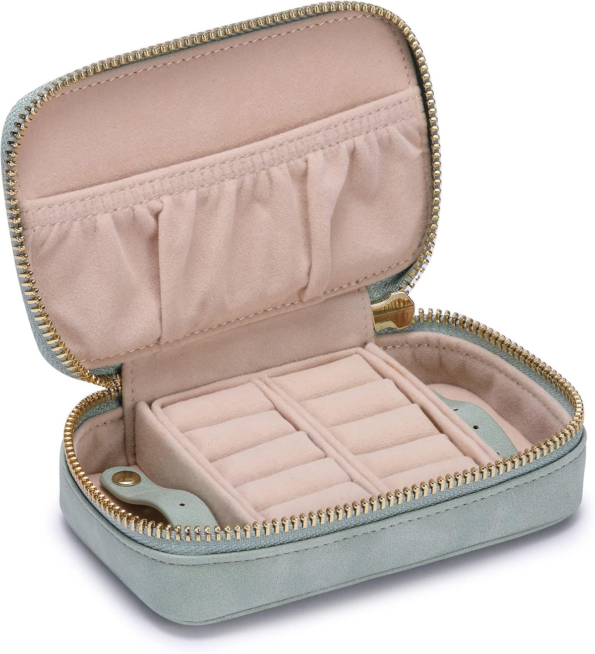 Vegan Leather Travel Jewelry Case with Zipper - Portable Necklace & Earring Holder Organizer for Women Girls, Velvet-Lined Ring Box with Anti-Tarnish Design, Cream