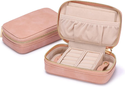Vegan Leather Travel Jewelry Case with Zipper - Portable Necklace & Earring Holder Organizer for Women Girls, Velvet-Lined Ring Box with Anti-Tarnish Design, Cream