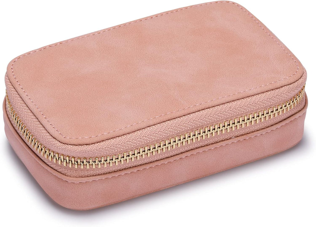 Vegan Leather Travel Jewelry Case with Zipper - Portable Necklace & Earring Holder Organizer for Women Girls, Velvet-Lined Ring Box with Anti-Tarnish Design, Cream