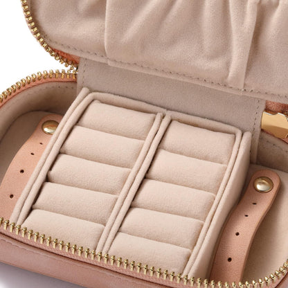 Vegan Leather Travel Jewelry Case with Zipper - Portable Necklace & Earring Holder Organizer for Women Girls, Velvet-Lined Ring Box with Anti-Tarnish Design, Cream