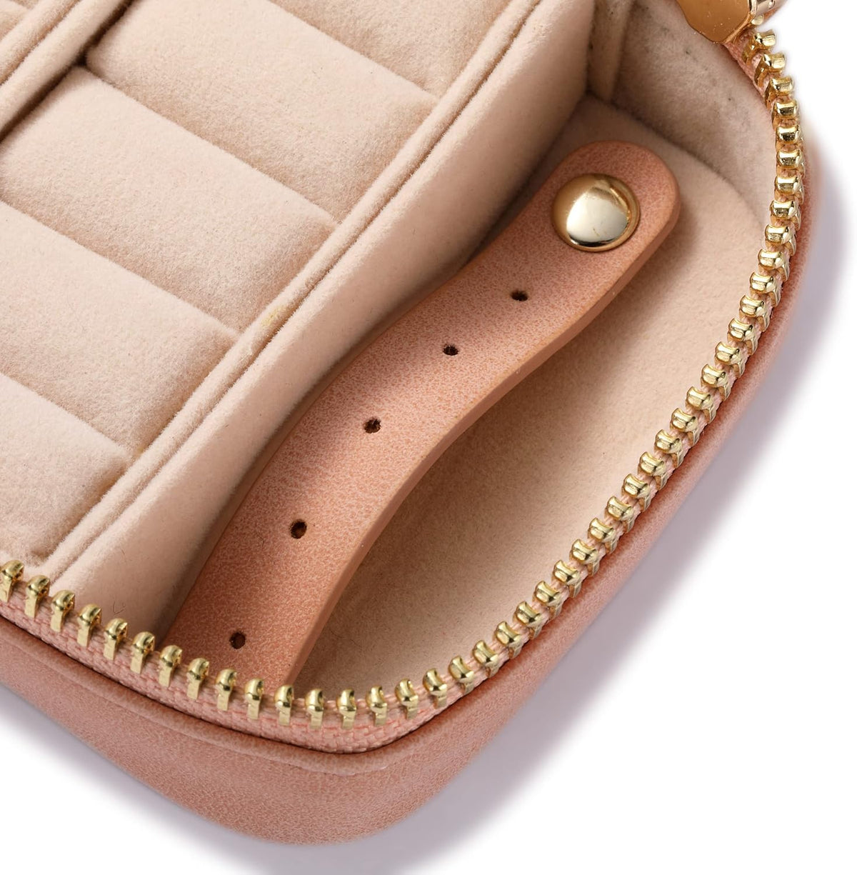 Vegan Leather Travel Jewelry Case with Zipper - Portable Necklace & Earring Holder Organizer for Women Girls, Velvet-Lined Ring Box with Anti-Tarnish Design, Cream