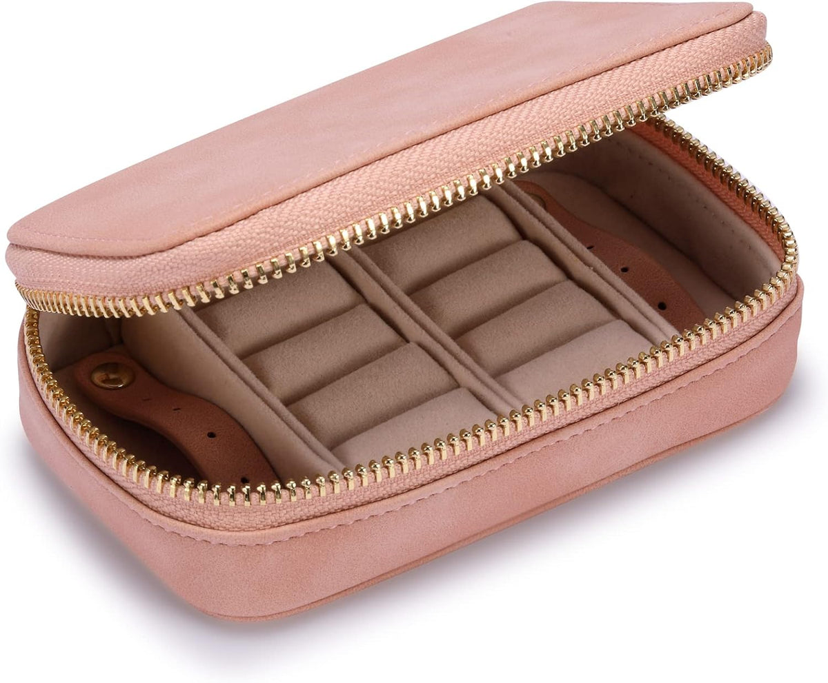 Vegan Leather Travel Jewelry Case with Zipper - Portable Necklace & Earring Holder Organizer for Women Girls, Velvet-Lined Ring Box with Anti-Tarnish Design, Cream