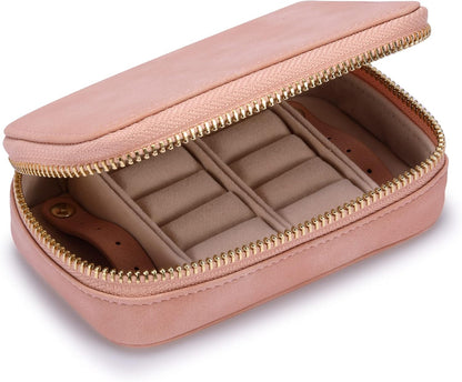 Vegan Leather Travel Jewelry Case with Zipper - Portable Necklace & Earring Holder Organizer for Women Girls, Velvet-Lined Ring Box with Anti-Tarnish Design, Cream