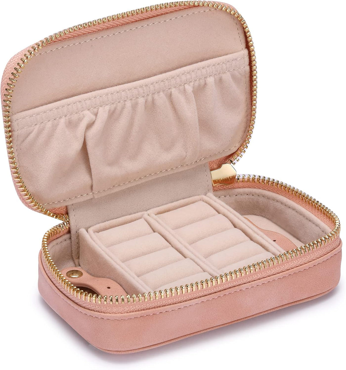 Vegan Leather Travel Jewelry Case with Zipper - Portable Necklace & Earring Holder Organizer for Women Girls, Velvet-Lined Ring Box with Anti-Tarnish Design, Cream