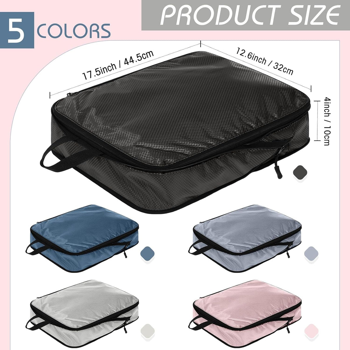5 Pack Compression Packing Cubes for Travel Space Saving Cubes Luggage Organizer for Suitcase(Pastel,L)