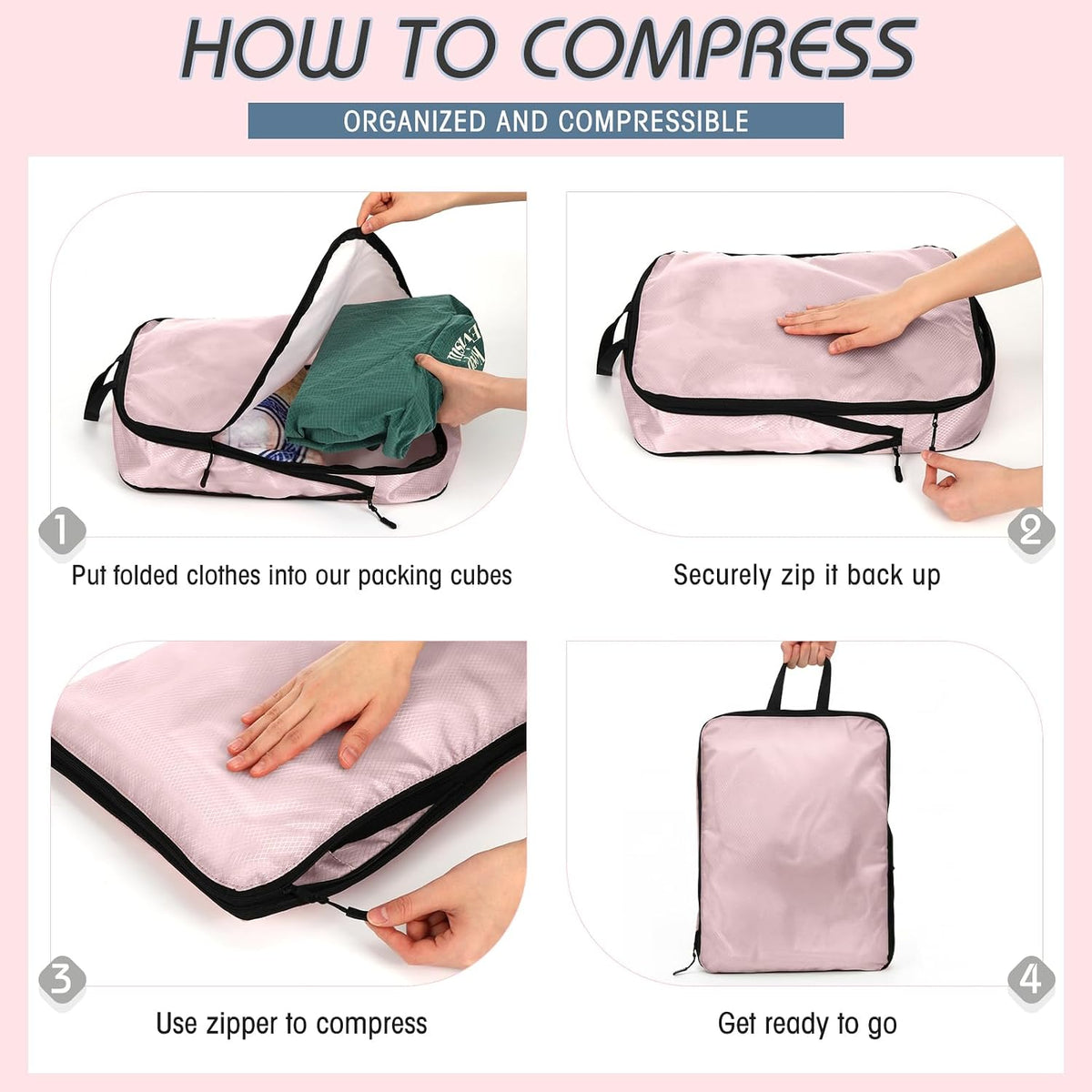 5 Pack Compression Packing Cubes for Travel Space Saving Cubes Luggage Organizer for Suitcase(Pastel,L)