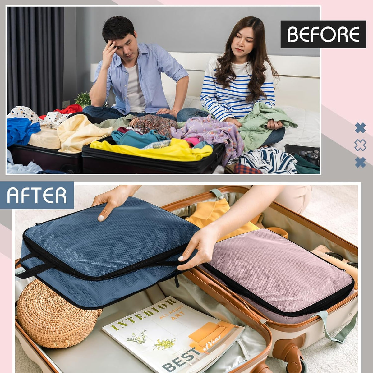 5 Pack Compression Packing Cubes for Travel Space Saving Cubes Luggage Organizer for Suitcase(Pastel,L)