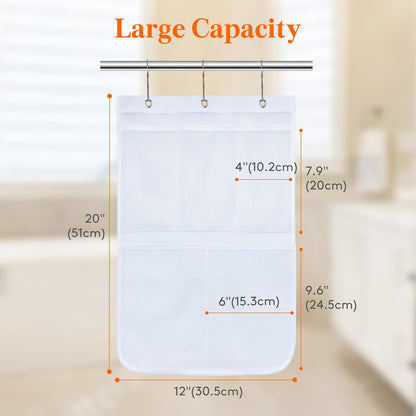 Cruise Essentials Shower Caddy Must-Have, 7 Pockets Hanging Bathroom Organizer with Quick-Dry Mesh, Portable Shower Bag to Storage Soap, Shampoo, for RVing, Travel, Camping, White, 2 Packs