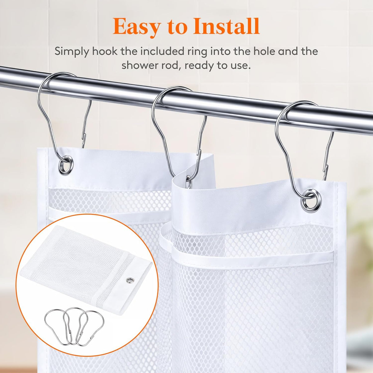 Cruise Essentials Shower Caddy Must-Have, 7 Pockets Hanging Bathroom Organizer with Quick-Dry Mesh, Portable Shower Bag to Storage Soap, Shampoo, for RVing, Travel, Camping, White, 2 Packs