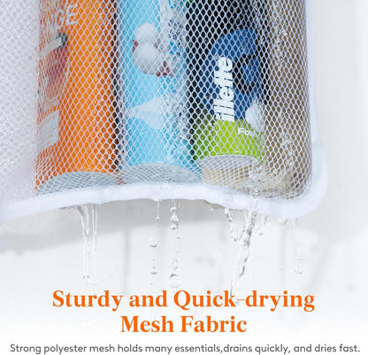 Cruise Essentials Shower Caddy Must-Have, 7 Pockets Hanging Bathroom Organizer with Quick-Dry Mesh, Portable Shower Bag to Storage Soap, Shampoo, for RVing, Travel, Camping, White, 2 Packs