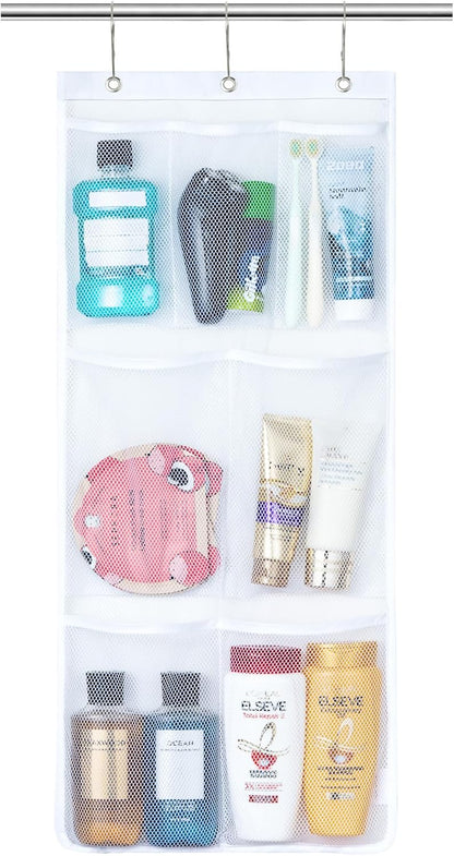 Cruise Essentials Shower Caddy Must-Have, 7 Pockets Hanging Bathroom Organizer with Quick-Dry Mesh, Portable Shower Bag to Storage Soap, Shampoo, for RVing, Travel, Camping, White, 2 Packs