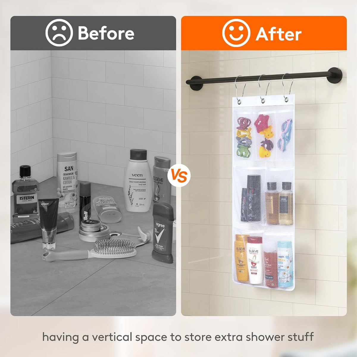 Cruise Essentials Shower Caddy Must-Have, 7 Pockets Hanging Bathroom Organizer with Quick-Dry Mesh, Portable Shower Bag to Storage Soap, Shampoo, for RVing, Travel, Camping, White, 2 Packs