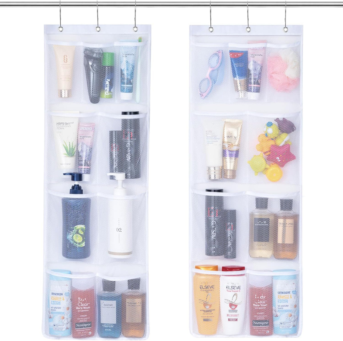 Cruise Essentials Shower Caddy Must-Have, 7 Pockets Hanging Bathroom Organizer with Quick-Dry Mesh, Portable Shower Bag to Storage Soap, Shampoo, for RVing, Travel, Camping, White, 2 Packs