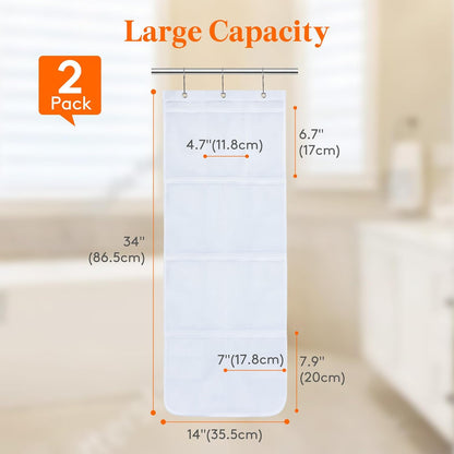 Cruise Essentials Shower Caddy Must-Have, 7 Pockets Hanging Bathroom Organizer with Quick-Dry Mesh, Portable Shower Bag to Storage Soap, Shampoo, for RVing, Travel, Camping, White, 2 Packs