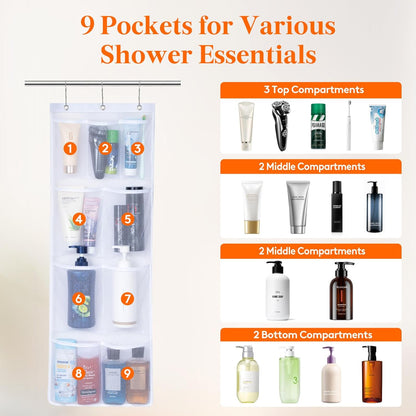 Cruise Essentials Shower Caddy Must-Have, 7 Pockets Hanging Bathroom Organizer with Quick-Dry Mesh, Portable Shower Bag to Storage Soap, Shampoo, for RVing, Travel, Camping, White, 2 Packs