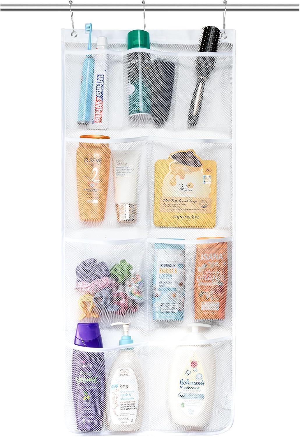 Cruise Essentials Shower Caddy Must-Have, 7 Pockets Hanging Bathroom Organizer with Quick-Dry Mesh, Portable Shower Bag to Storage Soap, Shampoo, for RVing, Travel, Camping, White, 2 Packs