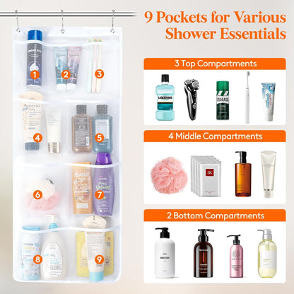 Cruise Essentials Shower Caddy Must-Have, 7 Pockets Hanging Bathroom Organizer with Quick-Dry Mesh, Portable Shower Bag to Storage Soap, Shampoo, for RVing, Travel, Camping, White, 2 Packs