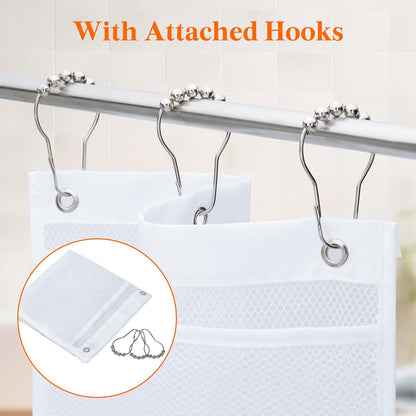 Cruise Essentials Shower Caddy Must-Have, 7 Pockets Hanging Bathroom Organizer with Quick-Dry Mesh, Portable Shower Bag to Storage Soap, Shampoo, for RVing, Travel, Camping, White, 2 Packs