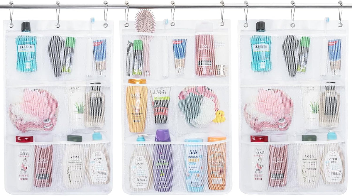 Cruise Essentials Shower Caddy Must-Have, 7 Pockets Hanging Bathroom Organizer with Quick-Dry Mesh, Portable Shower Bag to Storage Soap, Shampoo, for RVing, Travel, Camping, White, 2 Packs