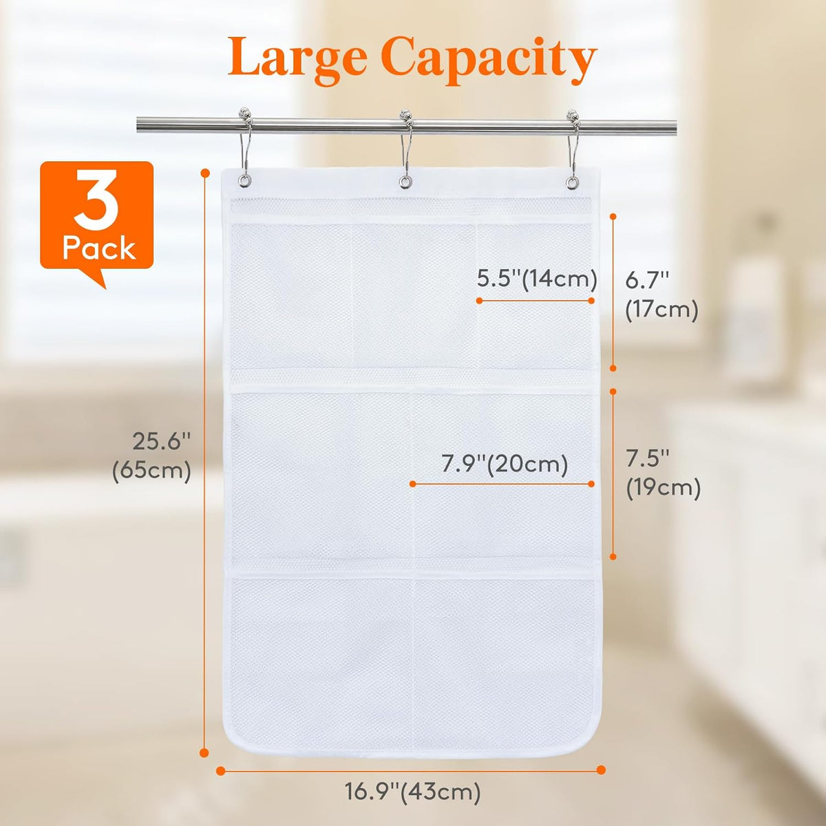 Cruise Essentials Shower Caddy Must-Have, 7 Pockets Hanging Bathroom Organizer with Quick-Dry Mesh, Portable Shower Bag to Storage Soap, Shampoo, for RVing, Travel, Camping, White, 2 Packs