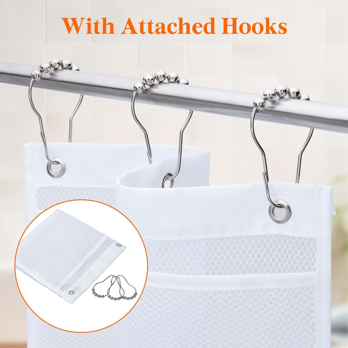 Cruise Essentials Shower Caddy Must-Have, 7 Pockets Hanging Bathroom Organizer with Quick-Dry Mesh, Portable Shower Bag to Storage Soap, Shampoo, for RVing, Travel, Camping, White, 2 Packs