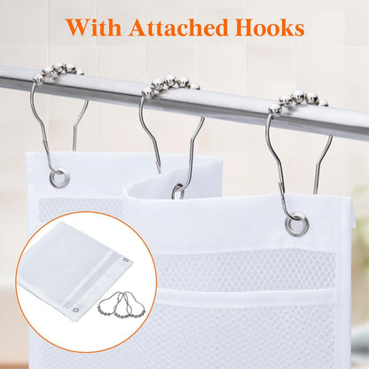 Cruise Essentials Shower Caddy Must-Have, 7 Pockets Hanging Bathroom Organizer with Quick-Dry Mesh, Portable Shower Bag to Storage Soap, Shampoo, for RVing, Travel, Camping, White, 2 Packs